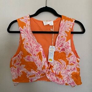 C&C California Floral Orange and Pink Crop Top
